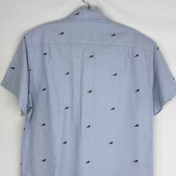 J. Crew Flex Men’s Blue Great White Shark Print Short Sleeve Shirt Small - Picture 4 of 16